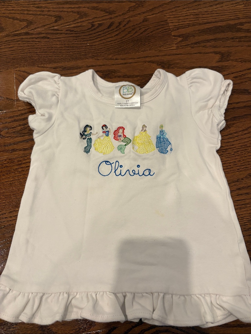 White Toddler Tee with Princess Embroidery - Olivia
